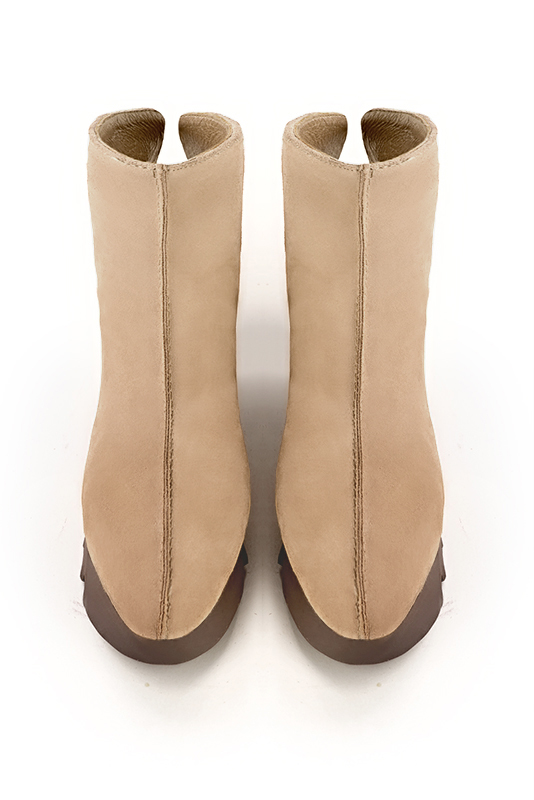 Tan beige women's ankle boots with a zip at the back.. Top view - Florence KOOIJMAN